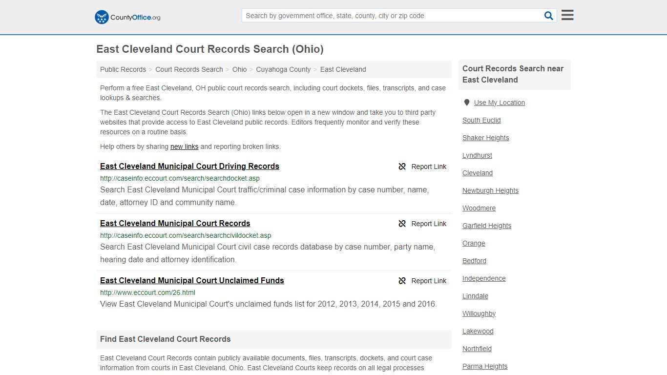 East Cleveland Court Records Search (Ohio) - County Office